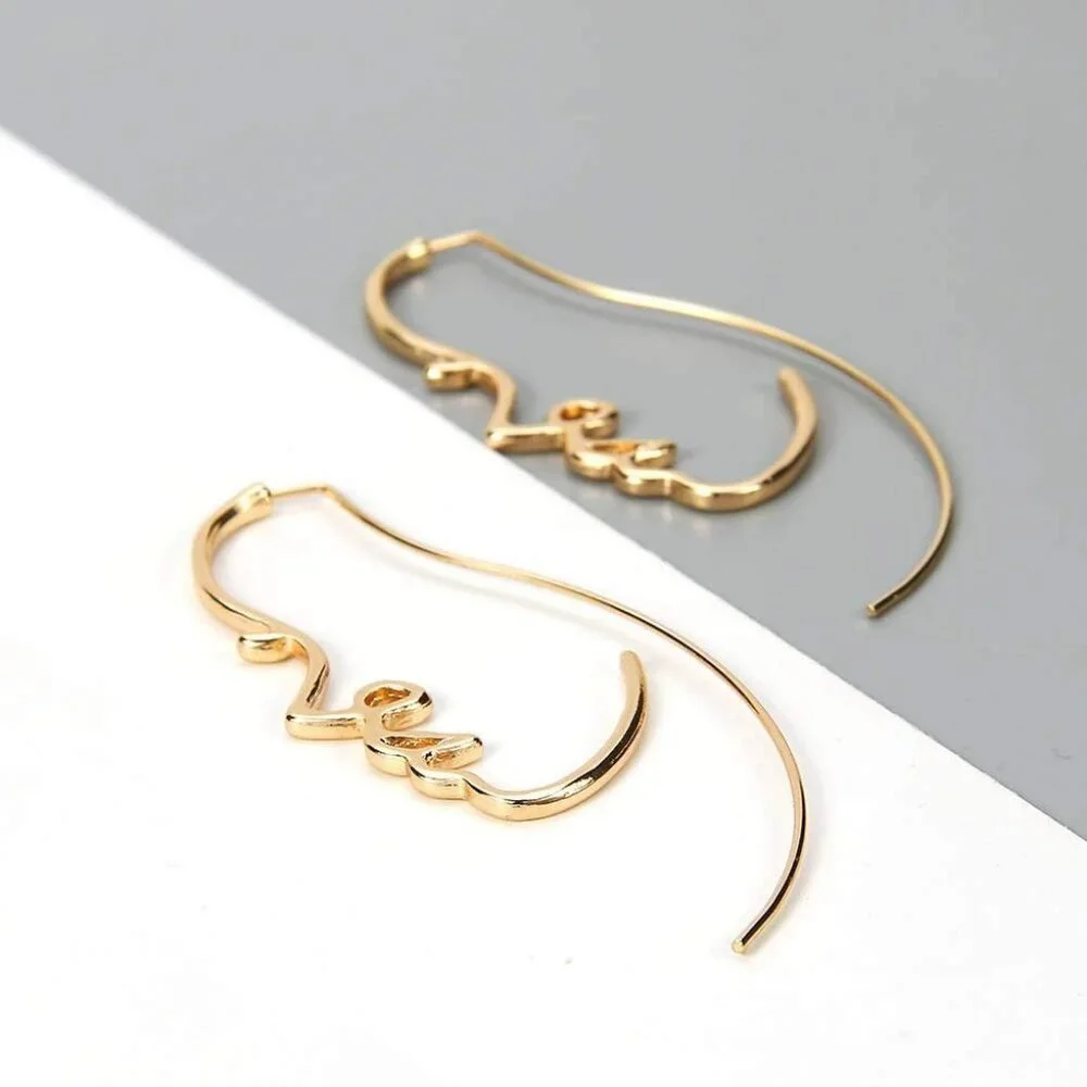 Hollowed out face drop earrings for women gold plated punk earrings Jewelry gold_3
